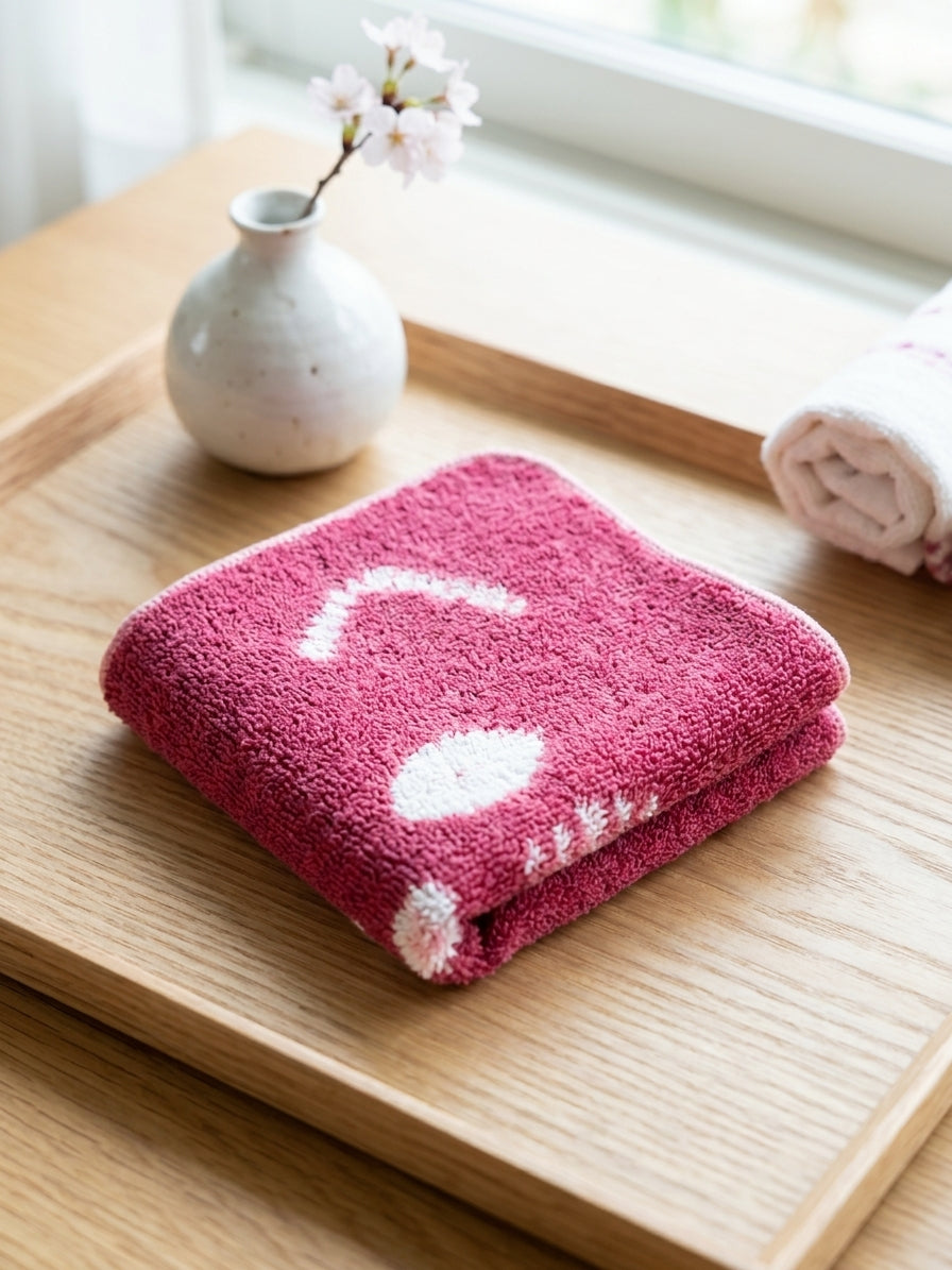 Arimatsu Shibori Mini Towel - Pink - Arimatsu shibori hand-dyed cotton mini-towel, pink with white motif